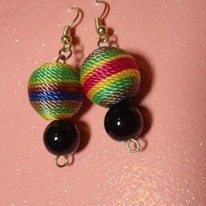 Rainbow Threads Bead Duo Dangle Earrings